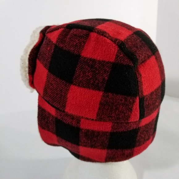 Buffalo Plaid Red & Black Ear-Muffed Winter Hat - Picture 3 of 8